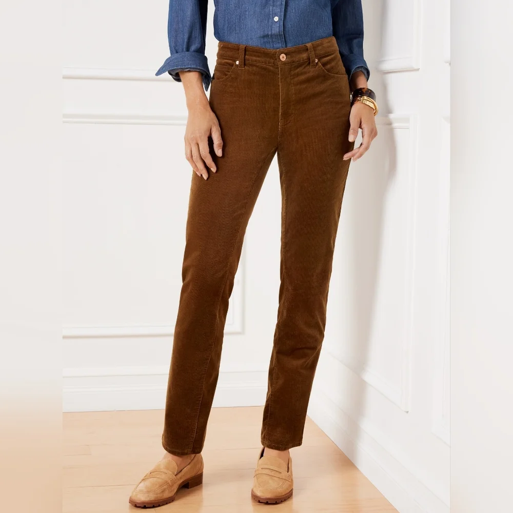 Talbots Stretch Corduroy Straight Leg Pants Solid WP46